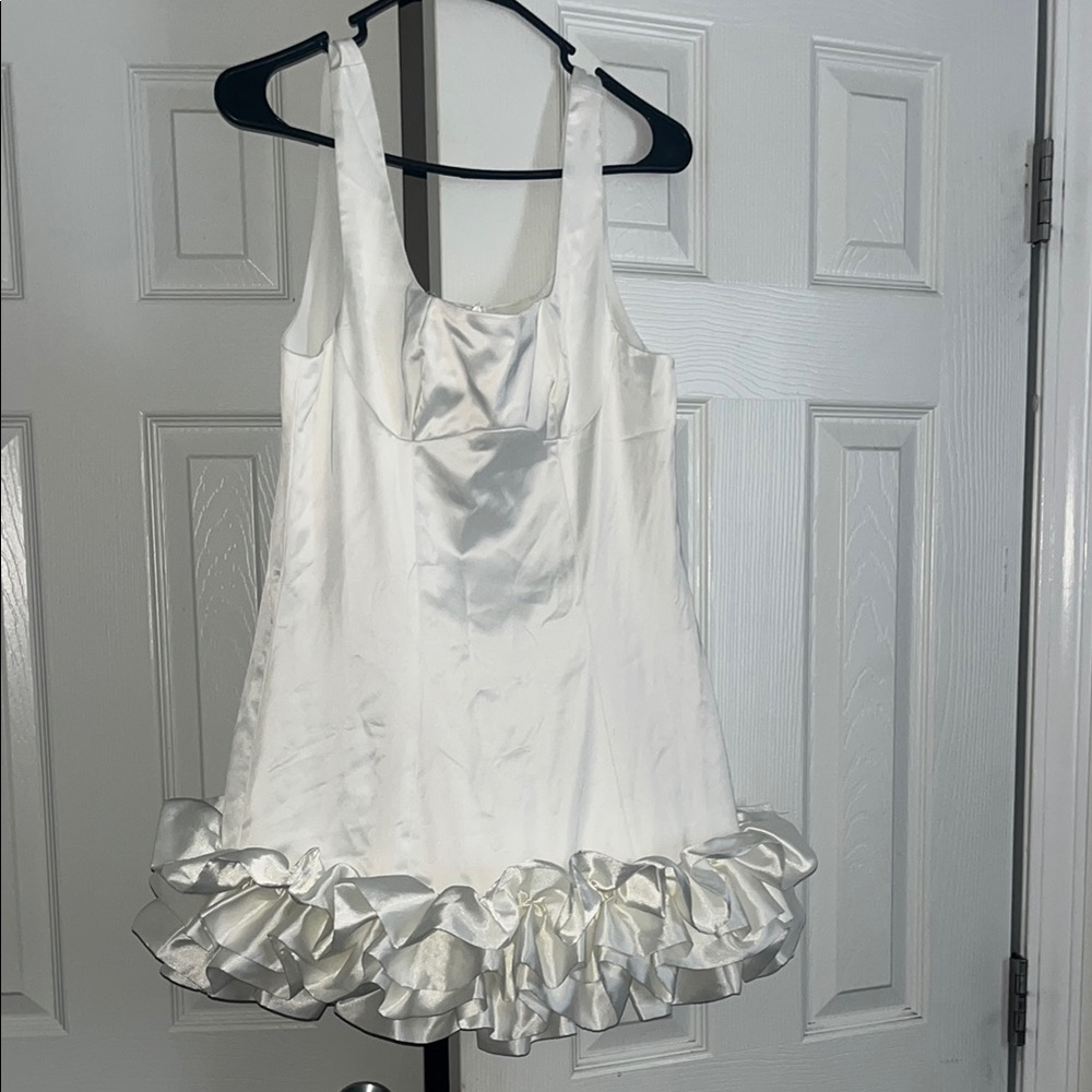 White Satin Ruffle Dress